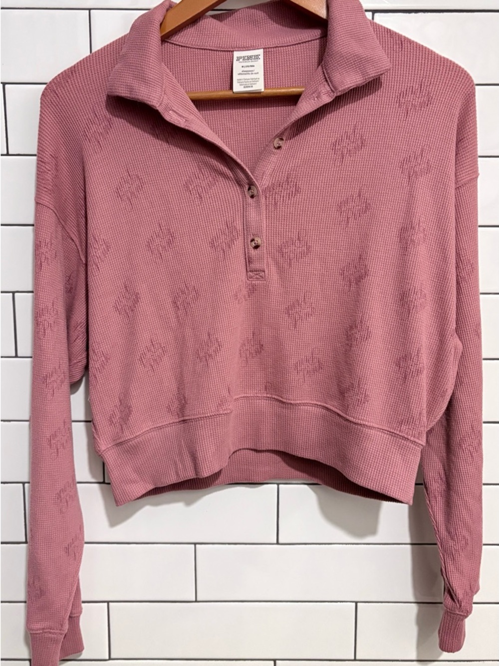 Victoria’s Secret Pink Long-Sleeve waffle knit Polo Top M - Picture 5 of 7